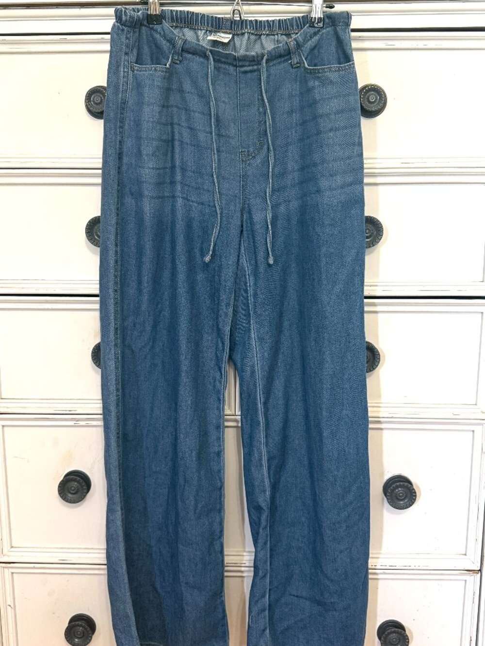 No Boundaries Mid Rise Wide Leg Tie Front Elastic Waist Denim Jeans M